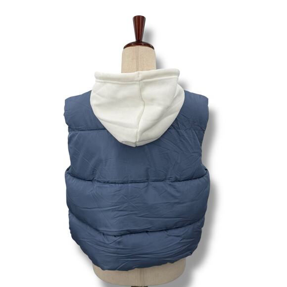NEW Madden Girl Blue Puffer Vest Size XL Hoodie Zip Up Toggle Cinch Overshirt - Picture 4 of 10